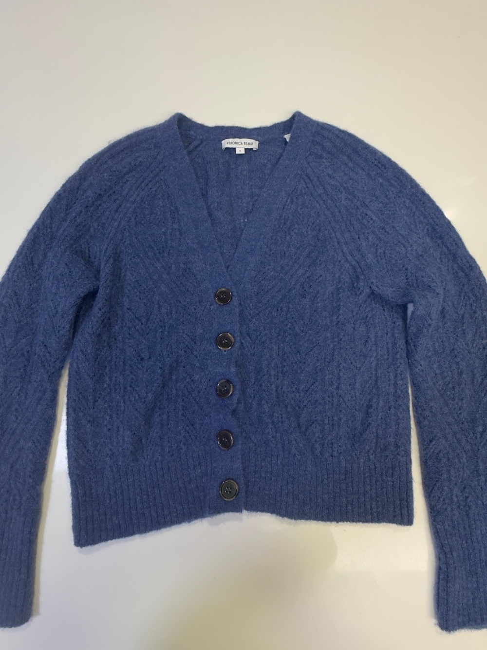 Veronica Beard Indigo Blue Cable‑Knit Alpaca Cardigan